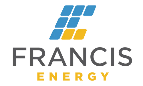 Blue and yellow parallelogram logo above the word Francis Energy in grey and gold text