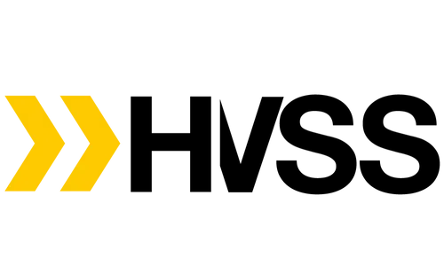 HVSS company logo with two yellow chevrons and black capital letters
